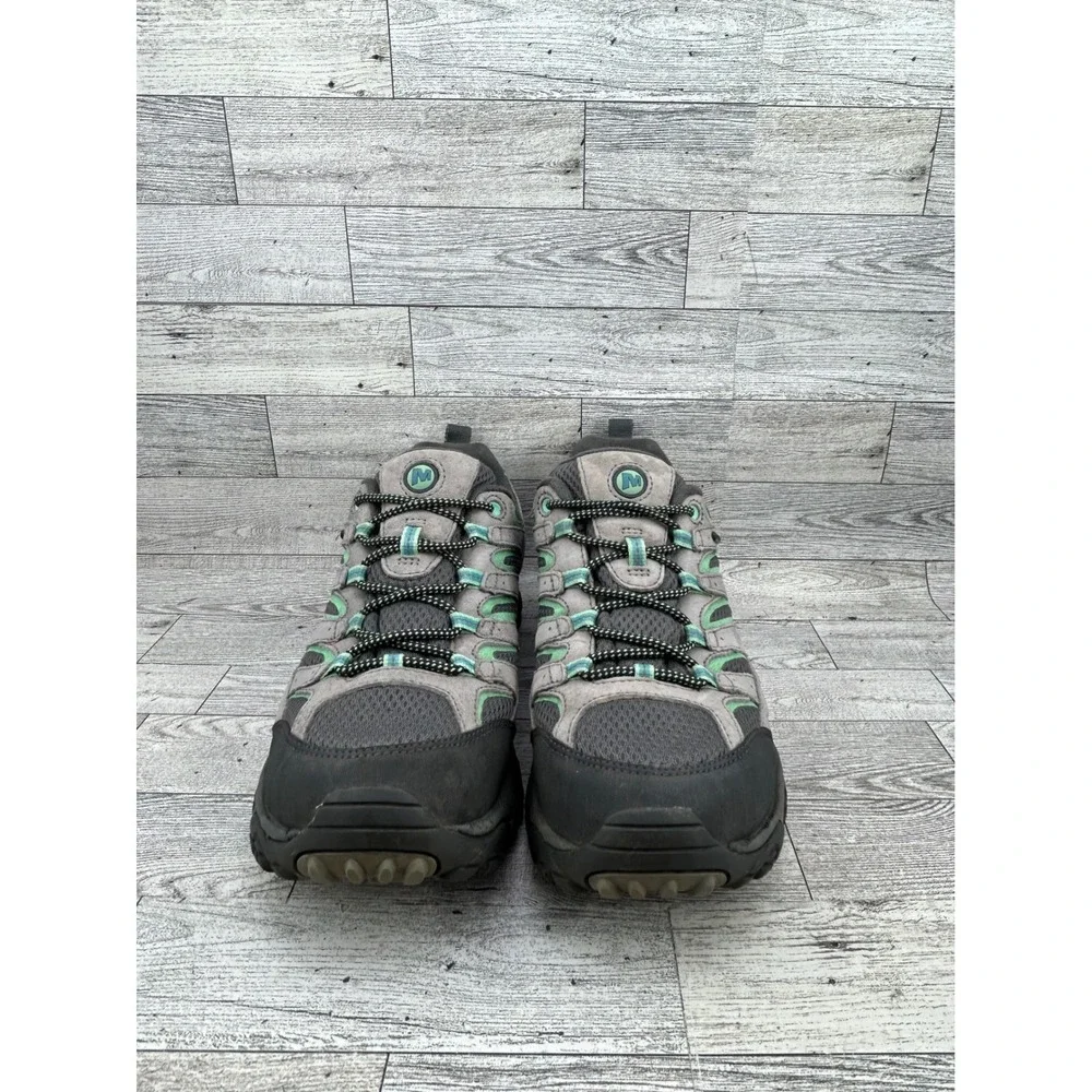 Merrell Moab 2‎ Waterproof Hiking Shoes Women 10 Drizzle Gray Mint Green Vibram